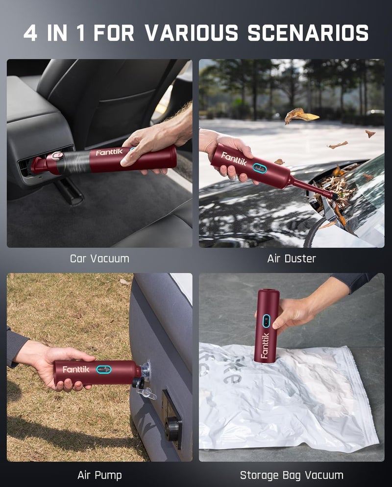 Fanttik Slim V8 APEX Car Vacuum, 4-in-1 Portable Mini Cordless Vacuum with 19000pa Suction Power, Type-C Charge, 2 Suction Modes, Handheld Vacuum for Small Jobs, Car, Office Desk, Keyboards (Red) - Image 2
